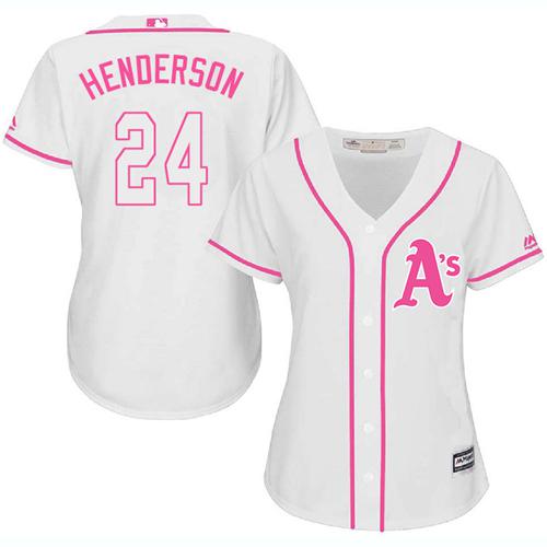 Athletics #24 Rickey Henderson White/Pink Fashion Women's Stitched MLB Jersey